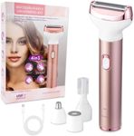 UOEPOWA 4 in 1 Electric Razor for Women Removal, Face, Nose, Legs and Underarm, Bikini Trimmer for Women Wet & Dry Painless, Public Hair Razor Rechargeable & Portable