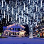 Aokudoni Christmas Lights Outdoor, Upgraded 16 inch /40cm Meteor Shower Lights 8 Tube Falling Rain Light Icicle String Lights for Xmas Tree New Year Party Wedding Decorations, UL Plug, White…