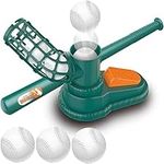 Tinkletoy Kids Baseball Pitching Machine - Pop A Pitch Baseball Batting Machine with Youth Bat+3 Plastic Baseballs Boys Girls Baseball Toy (Green)