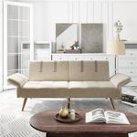 Shintenchi Convertible Bed, Folding Adjustable Backrest, Sleeper Recliner Loveseat, Modern Couch Futon Sofa, Beige