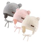 JANGANNSA Cute Infant Toddler Baby Boys Hat Bear Ears Baby Girls Beanie Cotton Lining Earflap Kids Hat Spring Autumn 0-2Y (White+Pink+Gray, M)