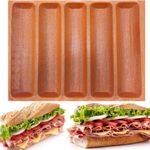 FETESUR Silicone Perforated Baking Forms Sandwich Mold French Baguette Bread Pan Food Mat 5 Loaf Non-Stick Baking Liners (Orange), DL-005-O