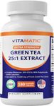 Vitamatic Green Tea Extract with Vitamin C, 25X Concentrate, 98% Polyphenols, 80% Catechins, 50% EGCG, 180 Vegetable Capsules