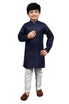 AHHAAAA Cotton Blend Kid's Indian Ethnic Sequin Print Embroidery Mirror Work Kurta With Pajama Set For Boys 518, Navy, 9-10 Years