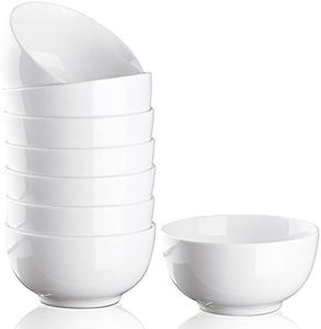 Cibeat 10 Ounce Porcelain Bowls Set 8 Pack Premium White Ceramic Bowls for Cereal, Soup, Salad, Pasta, Prep, Rice, Ice cream, Microwave & Dishwasher Safe