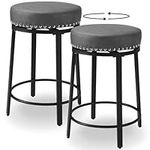 Swivel Bar Stools Backless, Swivel Counter Stools Set of 2, Swivel Round Counter Height Stools with Metal Frame, 24" Industrial Barstools for Kitchen Counter Island,Grey