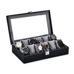 ZENWOOD Men's Women's 12 Slots Watch Box Organizer PU Leather Watches Display Case Storage Box Holder in Black and Grey Color