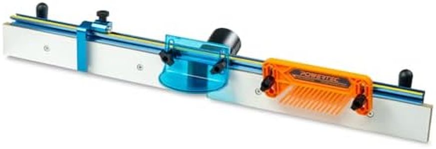 POWERTEC Router Table Fence System 3-1/2" Tall 32" Long, Router Fence Kit with Adjustment Knob, Aluminum Flip Stop, Measuring Tape, Feather Board, Bit Guard, and Built-In 2-1/2" Dust Port - 71655