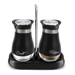 Salt and Pepper Shakers Set with Holder - Pack of 2 Salt and Pepper Pots, Salt and Pepper Sets, Salt Shaker Salt Pot Kitchen Accessories (Black)