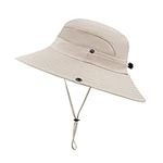 PIGBENGO Women Sun Hat UV Protection Bucket Wide Brim Summer Beach Boonie Hat Quick Dry Outdoor Fishing Cap (F-Beige)