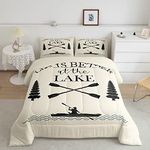 Lake House Bedding Set For Boys,Farmhouse Paddles Boat Comforter Set Lakehouse Rustic Quilt Retro Fishing Boat Bedding Comforters Lake House Decor For The Home,Full Size,1 Comforter + 2 Pillow Cases