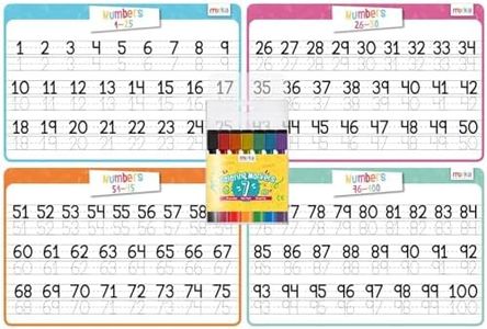 merka 4 Pack Educational Placemats for Kids with 7 Dry Erase Markers, Toddler Placemats for Dining Table, Tracing Activity Learn to Write Numbers 1-100