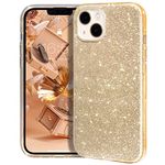 MATEPROX Glitter Case Compatible with iPhone 14 Case Sparkle Sparkly Bling Cute, 3 Layer Hybrid, Anti-Slick Protective Case for iPhone 14 6.1'' 2022-Gold