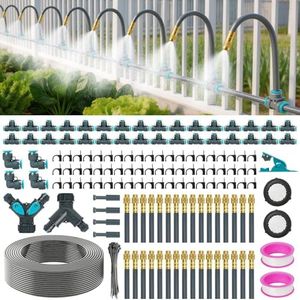 360° Adjustable Automatic Drip Irrigation Kit, 200FT Quick-Connect Garden Watering System with 32 Bendable Nozzles & 1/4" Fast-Lock Tubing for Vegetable Beds, Potted Plants, Lawn