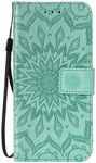 Huzhide Nokia 1.3 Case Shockproof Flip PU Leather Bumper Wallet Phone Case Sunflower Embossed Folio Soft TPU Shell Slim Protective Cover for Nokia 1.3 with Card Holder Magnetic Closure Stand - Green