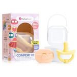 NatureBond Baby Pacifier Dummy Soother Silicone Binky Newborn Teether Pacifiers 2 in 1, Ultra-Light, Curved for Comfort | Hygiene Cover | (6 Months Above, Sunshine Yellow and Peach Puff)