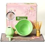 Maestri House 7 Pcs Matcha Whisk Set, Ceramic Matcha Set with Matcha Bowl, Matcha Whisk and Holder, Bamboo Scoop, Scoop Rest, Sifter and Tea Towel