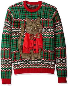 Blizzard Bay Men's Ugly Christmas Sweater Cat, Red/Green, X-Large