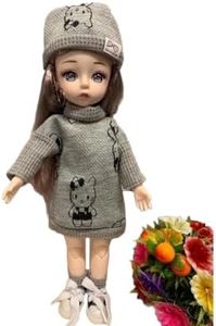 Tickles Movable Joints Cute Beautiful Eyes Fashionable Dress Doll for Kids Girls (Color: Grey & Black Size: 30 cm)