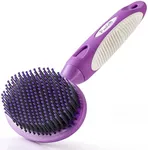 Round Bristle Pet Brush for Dogs and Cats - Soft Dog Brush for Grooming Short or Long Hair - Gentle Tool for Sensitive Skin Removes Dander, Dirt, and Detangles - Purple