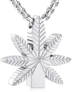 EternityMemory Marijuana Leaves Stainless Steel Cremation Jewelry Urn Necklace For Ashes + box+Chain+Fill Kits