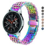 DEALELE Band Compatible with Galaxy Watch 46mm / Galaxy Watch 3 45mm, 22mm Stainless Steel 7 Beads Metal Strap Replacement for Samsung Gear S3 Frontier/Classic Women Men (Rainbow)