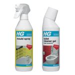 HG Mould Remover Spray, Mould Spray & Mildew Cleaner, Removes Mould Stains From Walls & More (500ml) + HG Toilet Cleaner Gel Super Powerful, Effective Bathroom/WC Descaler Cleans Toilet Bowl & More (5