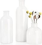 WUWEOT 3 Pack White Ceramic Vase for Decor, Rustic Ceramic Flower Vase, Modern Farmhouse Boho Faux Floral Vases for Dinner Table Party Living Room Office Bookshelf Entryway Bedroom