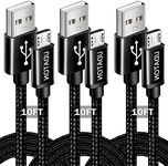 Micro USB Cable,10ft 3Pack Upgraded Durable Fast Android Charger Cable Nylon Braided Cord Compatible with Samsung Galaxy S7 S6 Edge, LG K40 K20, Tablet, Android Smartphones (Black)