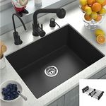 Aterru Kitchen Sink Granite Stone Laundry Single Bowl Top Under Mount Black Small Sinks (550x450mm Black)