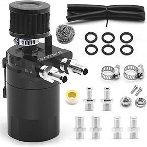 muge racing Universal Oil Catch Can Tank Kit Polish Baffled Reservoir with Breather Filter with 3/8" Fuel Line,Aluminum,Black,400ml