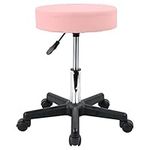 KKTONER Round Rolling Stool PU Leather Height Adjustable Swivel Drafting Work SPA Salon Stools Chair with Wheels (Pink)