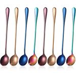 8 Pieces Long Handle Tea Spoon Stainless Steel Coffee Mixing Spoons Teaspoon for Mixing, Cocktail Stirring, Coffee, Milkshake, Cold Drink, 7.48 Inch (Round Style)