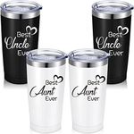 4 Pieces Aunt Uncle Gift Set, Christmas Birthday Travel Tumblers for Aunt and Uncle, 20 oz Best Aunt and Best Uncle Ever Stainless Steel Mug Tumbler with Lid Straw Brush