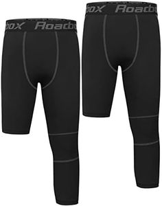 Roadbox Boys One Leg Compression Pants, 2Pack 3/4 Athletic Basketball Leggings, Youth Sports Baselayer Tights