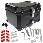 labwork 55L Motorcycle Top Case Tail Box with Mounting Plate Hard Aluminum Alloy Watertightness Security Lock Against Theft Black Metal Motorcycle Trunk Tour Tail Box