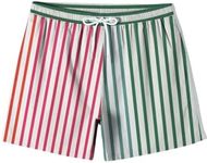 OYOANGLE Men's Striped Swim Trunks Quick Dry Beach Board Shorts Swimwear Red Green XX-Large