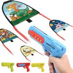 VRUPRIX Kite Launcher Toys, Kites for Children Kids with Catapult Gun, Funny Beach Kite Toy Outdoor Toys 5 6 7 8+ Years Old Boys Girls Gift, 1 Cute Kites with Long Tail Multicolor