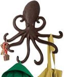 Comfify Cast Iron Octopus Wall Hook Decorative Swimming Octopus Tentacles Key Hooks for Entryway, Door Way or Bathroom - Novelty Wall Decor - Rustic Brown Color with Screws and Anchors Included