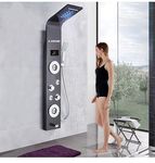 X-XONIER Stainless Steel 304 Grade Shower Panel 6 in 1 Tower System With LED Rainfall Shower Body Massage Spray SS Handheld Shower Temperature Display Easy Connect Shower Panel. (Black)