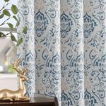 Lazzzy Blue Damask Full Blackout Curtains 63 Inch Length, Watercolor Floral Vintage Medallion Pattern Room Darkening Drapes for Bedroom, Back Tab Thermal Insulated Window Treatments Sets, 2 Panels