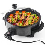 SUPERLEX Electric Frying Pan with Tempered Glass Lid, Non-Stick Coating, 42cm, 1500W Electric Skillet Detachable Thermostat Temperature Control, Steel Base, 7cm Depth