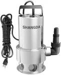 SHANGDA Sump Pump Submersible 1.6HP Dirty/Clean Water Removal Pump, Stainless Steel, 5500GPH Electric Water Transfer Pump For Pool Flooded Basement Hot Tub Garden Yard Ponds Draining with Adapters