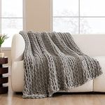 HBlife Chunky Knit Throw Blanket 50X60 Inches, Super Warm Soft Chenille Yarn Cable Knitted Blankets and Throws Boho Giant Cozy Thick Crochet Blanket for Sofa Bed Couch, Gray