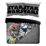 Jay Franco Star Wars Comic Queen Comforter & Sham Set - Kids Super Soft Bedding - Fade Resistant Microfiber (Official Star Wars Product), Gray - Star Wars