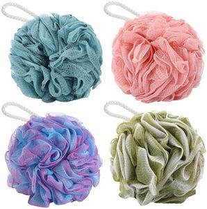 BTYMS Bath Sponge Shower Loofahs 60g/Pcs Mesh Pouf Bath Puffs Shower Scrunchies Bath Poufs for Shower - Pack of 4