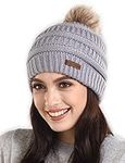 Brook + Bay Chunky Knit Pom Beanie - Women's Bobble Hat, Cozy Warmth - Women's Hats & Caps Ideal for Winter, No-Slip Fit for All Hairstyles - Wooly Hat for Men, Bobble Hat Men Light Gray