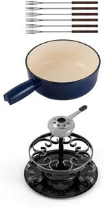 wissmar Lugano Cast Iron Cheese Fondue Set, 9-Piece, 2 QT / 2 L - Ideal for Melting Cheese, Chocolates, Caramel, & More - Perfect for Kitchen Collection & Gift Giving - Deep Blue