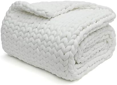 YnM Knitted Weighted Blanket, Hand Made Chunky Knit Weighted Throw Blanket for Sleep or Home Décor, Rest and Relax in Style Handmade Weighted Blankets (White, 80''x87'' 25lbs)