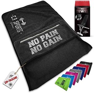 C.P. Sports Fitness Handtuch Towel Mikrofaser | Fixierung + Tasche mit Reißverschluss | Fitnessstudio Gym Training | extra weich, waschbar, lang & groß | für Frauen & Männer | Farbe Dunkelgrau